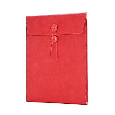 Enyuwlcm PU Leather A4 File Folder Document Holder Filing Envelope Project File Portfolio with String Tie Closure 3/4 Inch Expansion Red