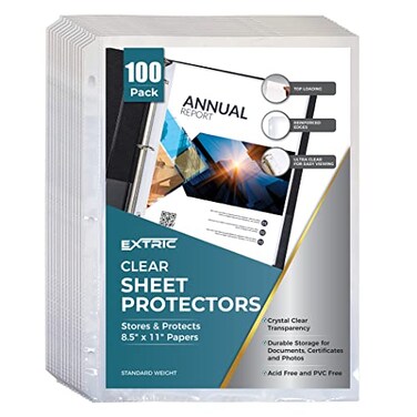 Sheet Protectors, 100 Count Clear Page Protectors for 3 Ring Binder, Top Loading Plastic Sleeves 8.5 x 11 inch