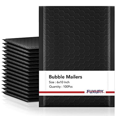 Fuxury Bubble Mailers 6x10" 100Pack Black Padded Envelopes Usable Size 6x9