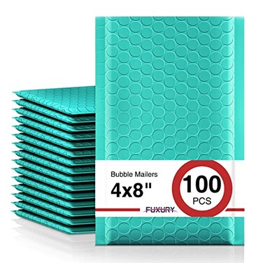 Fuxury Small Bubble Mailers 4x8" 100 Pack Padded Envelopes Usable Size 4x7