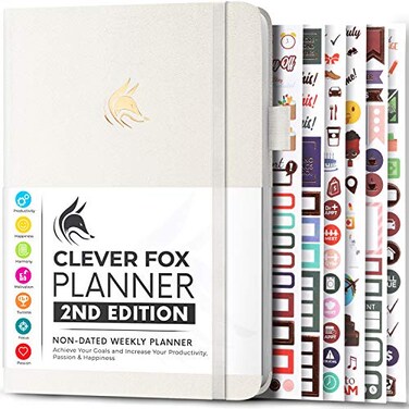 Clever Fox Planner 2.0, A5 Undated Weekly &amp; Monthly Notebook, White