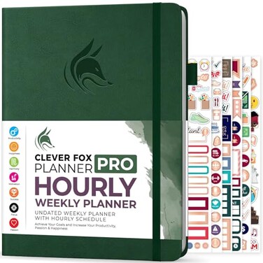 Clever Fox Planner PRO Hourly, Undated Weekly &amp; Monthly, Forest Green