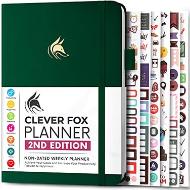 Clever Fox Planner 2.0, A5 Undated Weekly &amp; Monthly Notebook, Forest Green
