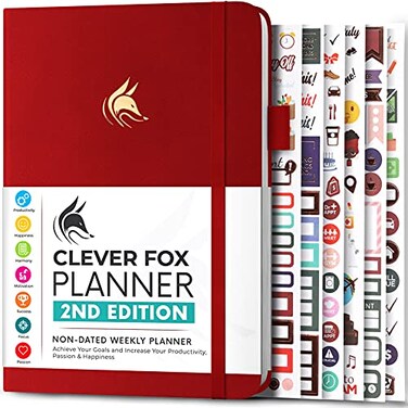 Clever Fox Planner 2.0, A5 Undated Weekly &amp; Monthly Notebook, Red