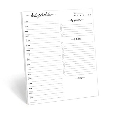 321Done Daily Schedule Notepad, Letter 8.5x11, 50 Sheets, Undated