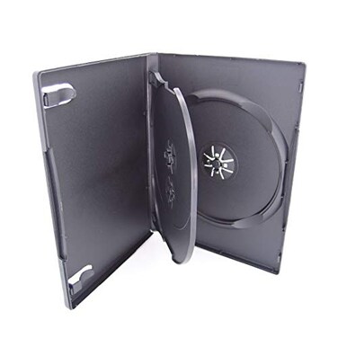 25 Pack Maxtek Standard 14mm Black 3 Disc CD &amp; DVD Cases with Hinged Flip Tray and Outer Clear Sleeve