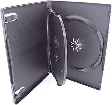 Maxtek 10 Pack Standard 14mm Black 3 Disc CD &amp; DVD Cases with Hinged Flip Tray and Outer Clear Sleeve.