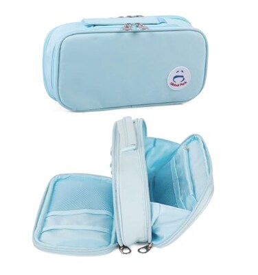 Surpop Large Canvas Pencil Case with Handle, Double Zippers, Aqua