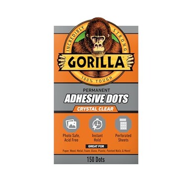 Gorilla Adhesive Dots, Double-Sided, Clear, 0.5" Diameter, 150 Pieces