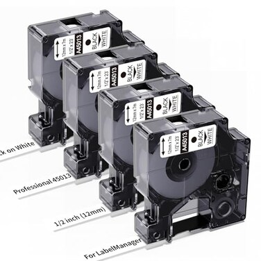 4X a45013 Label Maker Tape Replace for DYMO D1 Label Tape 1/2 in 23Ft White