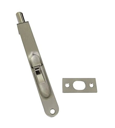 QCAA Solid Brass Flush Bolt, Round Shape, 6", Brushed Satin Nickel, 1 Pack, Made in Taiwan