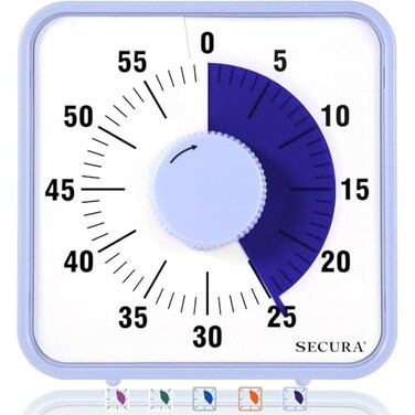 Secura 60-Minute Visual Countdown Timer, 7.5-Inch Oversize Classroom Visual Timer for Kids and Adults, Durable Mechanical Kitchen Timer Clock with Magnetic Backing (Violet)