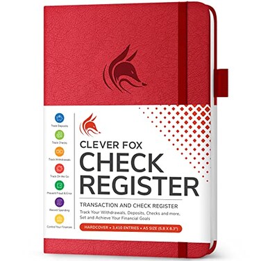 Clever Fox Check Register Book, Checkbook Ledger, 5.8x8.3 Red