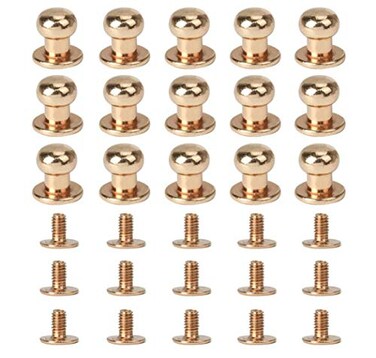 50 Set 4MM 5MM 6MM 7MM 8MM Sam Browne Soild Brass Button Studs Leather Craft Nail Rivets Studs Buttons Screwback Screw Back Spots Screw Studs Repairs Replacement for DIY Leather Craft and Arts
