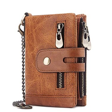 boshiho Genuine Leather Bifold Chain Wallet for Men RFID Blocking