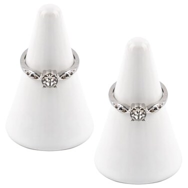 AUEAR, Cone Ceramic Ring Holder Tower Shaped Display Stand for Jewelry Wedding (White, 2-Pack)
