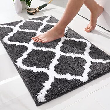 OLANLY Bathroom Rugs 30x20, Soft Absorbent Microfiber Bath Rug, Dark Grey