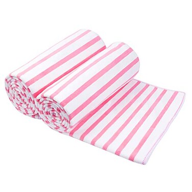 JML Microfiber Bath Towels Set, 2 Pack, 30" x 60", Stripe Pink