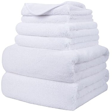 POLYTE 410 GSM Poly Blend Microfiber Quick Dry Bath Towel Set of 6 Pieces