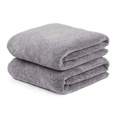 JML Microfiber Bath Towels with Hanging Loop, 2 Pack, 30 in x 60 in, Grey