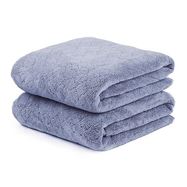 JML Microfiber Bath Towels with Hanging Loop, 2 Pack, 27x55 in, Blue