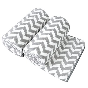 JML Microfiber Bath Towels, Chevron Grey, 30" x 60", 2 Pack