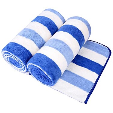 JML Bath Towels Set, 2 Pack, 30" x 60", Cabana Stripe Blue