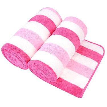JML Microfiber Bath Towels, 2 Pack, 30" x 60", Cabana Stripe Pink