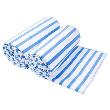 JML Microfiber Beach Towels, 2 Pack, 30" x 60", Cabana Stripe Blue