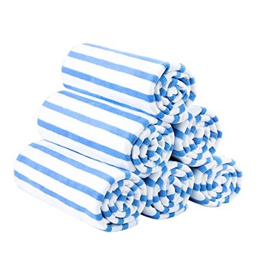 JML Microfiber Beach Towels Set, 6 Pack, 27" x 55", Cabana Stripe Blue