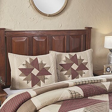 VHC Brands Cider Mill Standard Patchwork Sham, Tan &amp; Red, 21x27