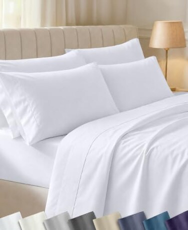 California Design Den 100% Cotton Sateen Queen Bedding Sheets Set, White