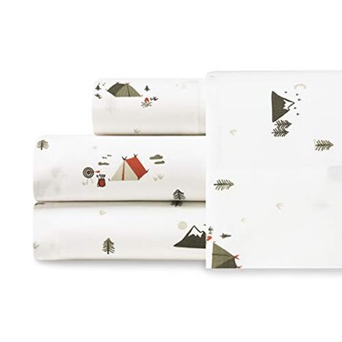 Eddie Bauer - Full Sheet Set with Fitted Sheet &amp; Pillowcases, 100% Cotton Percale Bedding, Crisp &amp; Cool, Dorm Room Essentials, Cascade Camping