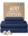 King 4 Piece 100% Cotton Sheet Set - 400 Thread Count Sateen - Navy Blue
