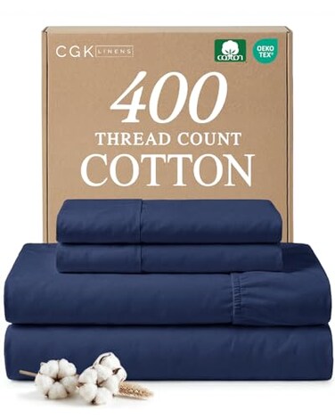 King 4 Piece 100% Cotton Sheet Set - 400 Thread Count Sateen - Navy Blue