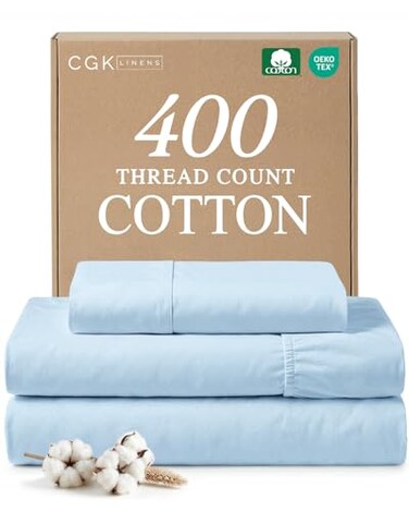 Twin 3 Piece 100% Cotton Sheet Set - 400 Thread Count Sateen - Light Blue