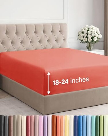 CGK Linens Extra Deep Queen Fitted Sheet - Fitted Sheet Only - Coral
