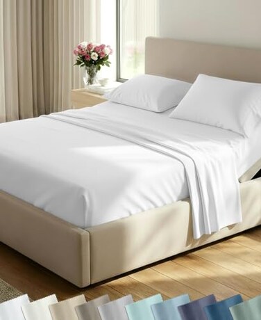 California Design Den 100% Cotton Sateen Split King Sheets, 5 Pcs, White