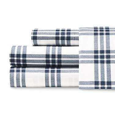 Eddie Bauer - Twin XL Sheet Set with Fitted Sheet &amp; Pillowcase, 100% Cotton Percale Bedding, Crisp &amp; Cool, Dorm Room Essentials, Navy Plaid