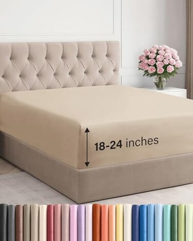 CGK Linens Extra Deep King Fitted Sheet - Fitted Sheet Only - Cream