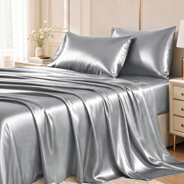 CozyLux Satin Sheets Full, 4-Piece 14-Inch Deep Pocket Sheet Set