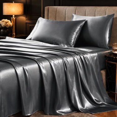 CozyLux Satin Sheets King, 4-Piece 14-Inch Deep Pocket Sheet Set