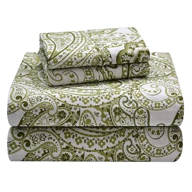 Pointehaven 100% Cotton Percale Sheets - Printed Bed Sheet &amp; Pillowcase Sets - Soft Cotton Bed Sheets Set - Fits Mattress 18 inches Deep Pocket (Sage, Twin)