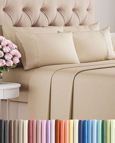 King 6 Piece Bed Sheet Set - Comfy, Breathable &amp; Cooling Sheets - Cream
