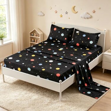 MAG 4Pcs Queen Planets Microfiber Space Bed Sheets, Super Soft, Queen Size
