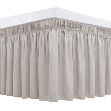 Wrap Around Queen Size Bed Skirt 15" Drop-Elastic Dust Ruffle Camel Grey