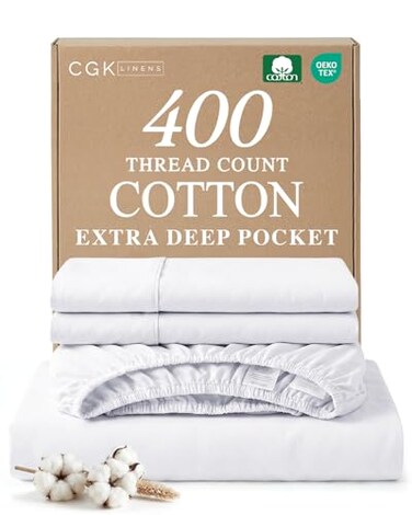 Extra Deep Queen Cotton Bed Sheet Set - 4 Piece Cotton Sheets - White