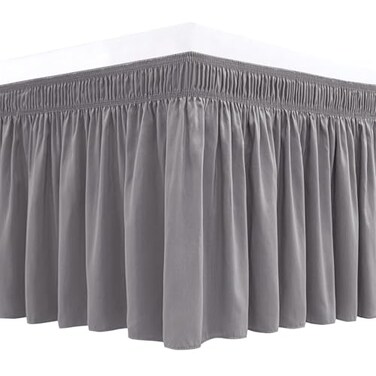 Wrap Around Bed Skirt King Size 18" Drop-Elastic Dust Ruffle Silver Grey