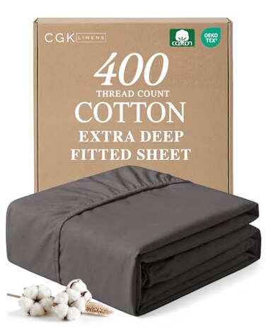 Cotton Fitted Sheet King Size - 100% Cotton - 400 Thread Count - Dark Grey