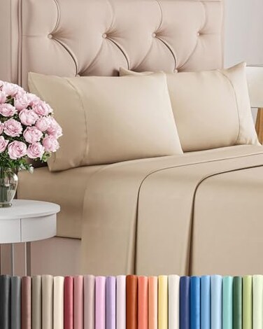 Twin 4 Piece Bed Sheet Set - Comfy, Breathable &amp; Cooling Sheets - Cream